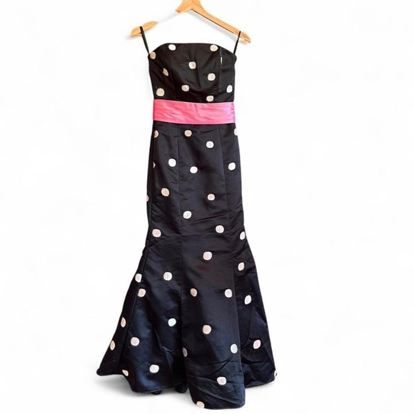 Tiffany Designs Black and White Polka Dot Strapless Gown Dress Size 2 - Picture 1 of 8
